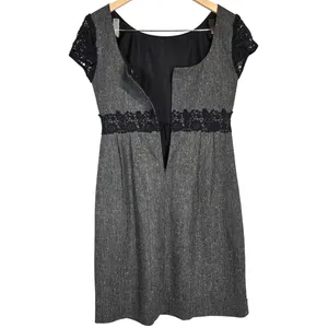 J Crew‎ Tweed Lace Trim Sheath Dress Gray Black Short Sleeve Women 2 Wool Blend thumbnail 3