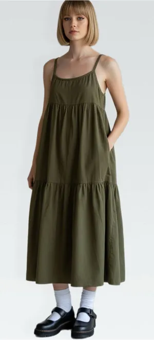 Olive Tiered Cotton Spaghetti thumbnail 1