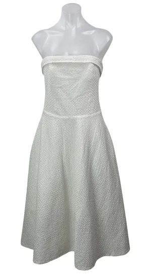 Midinette White Textured Strapless Bandeau Pleated Fit & Flare Midi Dress Size M thumbnail 1