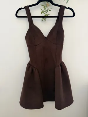 Espresso Brown Faux Suede Sleeveless Homecoming Mini Dress thumbnail 4