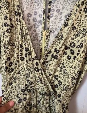 Urban Outfitters Sorrento wrap romper green floral print and puff sleeves small thumbnail 7