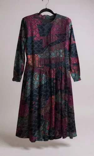 ERMANNA Velvet Patchwork Midi Dress‎ Long Sleeve Zipper Closure Size 44 thumbnail 1