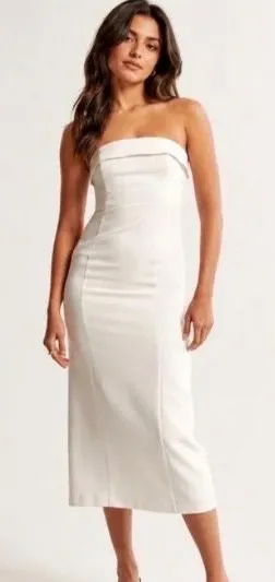 Abercrombie & Fitch White Bodycon Strapless Midi Dress thumbnail 1