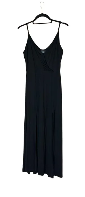 Lulus Black Double Front Slit V-Neck Midi Dress - Size Medium thumbnail 1