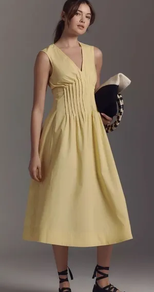 Maeve The Hailey Sleeveless V-Neck Pintuck Midi Dress Sz M thumbnail 1
