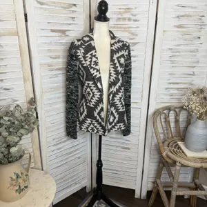 SKIES ARE BLUE Women's Medium Knit Blazer Aztec Southwest Black White Cardigan thumbnail 4
