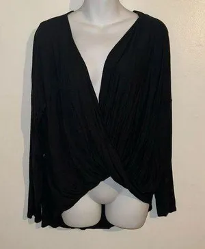 21Saints long sleeve high-low V-neck long sleeve shirt in black new size large thumbnail 1