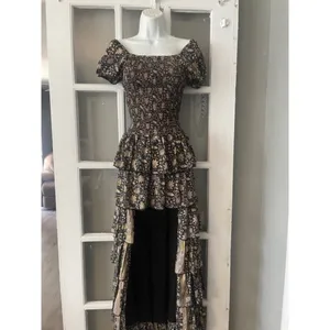 Muche et Muchette Black Gold Floral Smocked High-Low Tiered Ruffle Maxi Dress‎ thumbnail 2