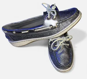 Coach Richelle boat shoes in a metallic silver glitter finish size 8B, new years thumbnail 1