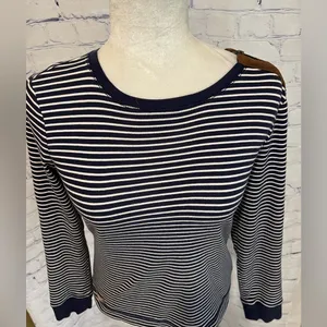 Lauren Ralph Lauren striped sweater with faux suede elbow patches size M thumbnail 2