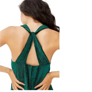 Anthropologie Maeve Twist-Back Velvet Holly Green Sleeveless Midi Dress thumbnail 10