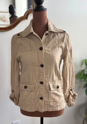 American Eagle Outfitters Utility‎ Jacket XS Button Up Tan Lightweight thumbnail 1