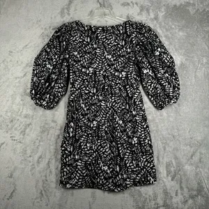 Zara Dress Womens Medium Black White Printed Kacy Puff Sleeve Mini Neutral Party thumbnail 4