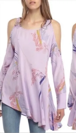 NEW Free People Clear Skies Cold Shoulder Floral Tunic Mini Dress Women’s Large thumbnail 1
