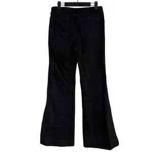 ZARA Mid Rise Wide Flare Leg Full Length Boot Cut Jean 100% Cotton 4 Black #4117 thumbnail 4