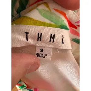 THML Tropical Leaf Print Smocked Waist Puff Sleeve Tiered Mini Dress Small thumbnail 7