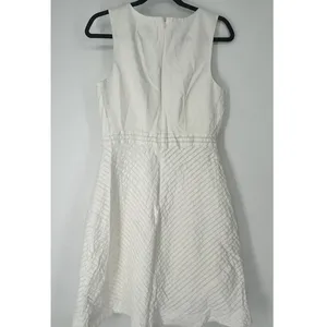 8 J.Crew White Chevron Pleated Dress Tall Sundress V-Neck 100% Cotton Women's thumbnail 4