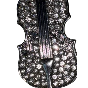 Crystal Rhinestone Violin Brooch Pin Silver thumbnail 4