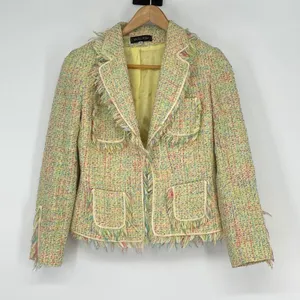 Angel Nina Tweed‎ Jacket Blazer Fringe Multi Color Yellow Size M Career Church thumbnail 1
