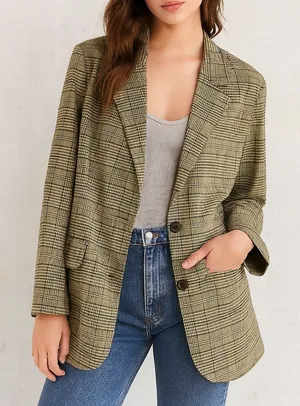 Urban Outfitters BB Dakota Tan Brown Plaid Blazer Jacket Small thumbnail 1