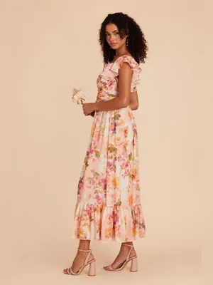 Birdy Grey Michelle Chiffon Floral Bridesmaid Dress 1X Coral Peonies NWT NEW thumbnail 2