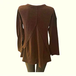 Small •Oversized•Waffle Knit•Peplum•Long Sleeve Tunic•Warm•Figure Flattering thumbnail 4