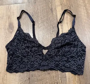 Free People Black Lace Bralette with Floral Pattern Medium thumbnail 1