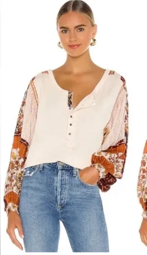 Free People Vintage Combo Light Magic Henley Blouse thumbnail 1