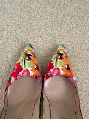 Manolo Blahnik BB Pumps Heels Women’s 39.5 9.5 Floral Stiletto Pink Red Satin thumbnail 8
