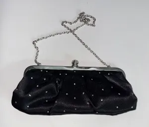 Chic Black Evening Clutch with Silver Accents thumbnail 1