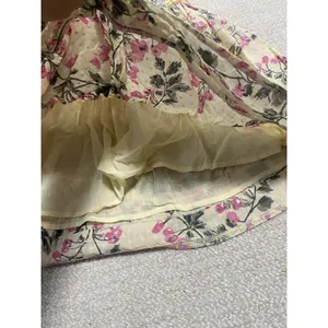 Hazel Strapless Floral Sundress Yellow Pink Green L 100% Cotton Lace Bow Ruffle thumbnail 12