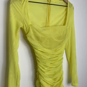House of CB Valentina Yellow Long Sleeve Ruched Organza Mesh Mini Dress XS thumbnail 9