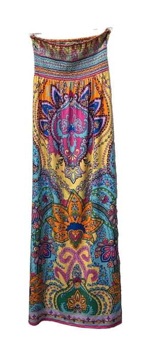 Womens Flying Tomato Maxi Smocked Strapless Dress Womens L Multicolor Paisley thumbnail 1