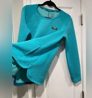 L.L. Bean Size S Aqua Blue Ribbed Airlight Crew Neck Pullover Thermal Top thumbnail 4