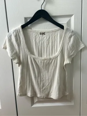 Free People End Game Pointelle Baby Tee in White thumbnail 2