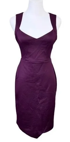 Guess Plum Purple Sweetheart Neck Sheath Dress Asymmetrical Scuba Embossed sz 2‎ thumbnail 1