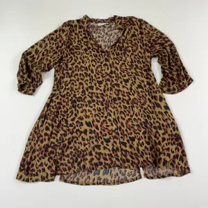 Masai Dress Womens M Brown Animal Print V-Neck 3/4 Sleeve Swing Hi-Low Trapeze thumbnail 1