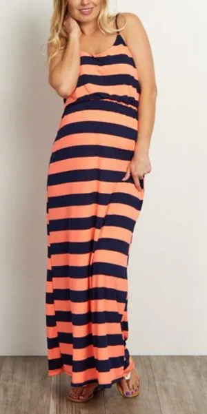 Pinkblush Womens Maternity Striped Airy Sleeveless Maxi Dress - Sz M thumbnail 2