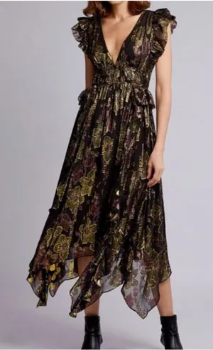 Ulla Johnson Nerissa Dress Black Floral High-Low Ruffle Midi Dress thumbnail 1