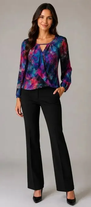 Amanda Uprichard Sz P/XS 100% Silk Faux Wrap Colorful Peek a boo Top #200 thumbnail 1