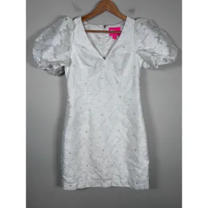 Lilly Pulitzer Citra Floral Embroidered Puff Sleeve Sheath Dress Women 00 White thumbnail 2