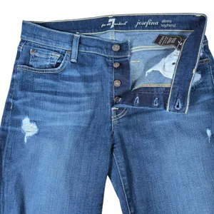 7 For All Mankind Josefina Skinny‎ Boyfriend Jeans Distressed Button Fly Size 27 thumbnail 4