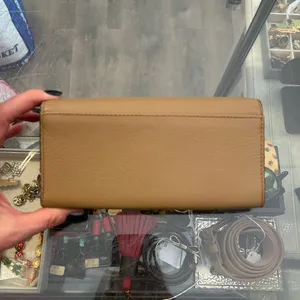 Coach Taupe Leather Flap Wallet Brass Turn Lock Long Bifold Neutral thumbnail 2