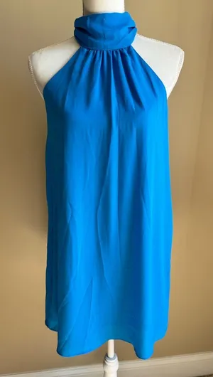 Krisa NWT High Neck Shift Cocktail Dress in Blue thumbnail 1