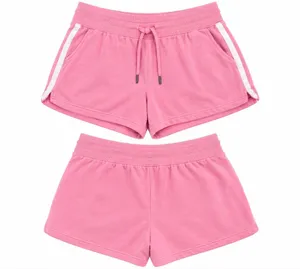 Yogalicious Pink Terry Loop Athletic Shorts with White Side Stripes, Large thumbnail 1