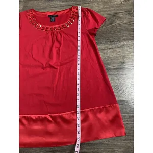 Womens‎ Jonden Short Sleeve Jewel Neck Satin Bottom Short Sleeve Red Size S thumbnail 5