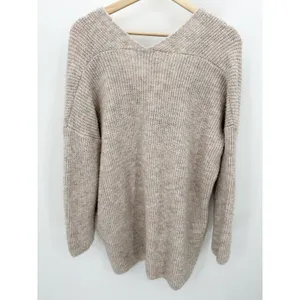 Urban Outfitters Sweater Womens XS Cream‎ Knit Oversized Pullover V-Neck BZ10 thumbnail 2