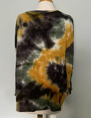 BiBi Black Yellow Green Tie Dye Waffle Knit Shirt thumbnail 3