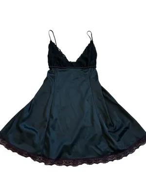 Vintage Silky Nylon Black Lingerie Slip Dress Lace Trim Empire Waist Dark Fairy thumbnail 4