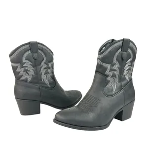 Global Win Black Faux Leather Stitch Embroidered Mid Calf Western Cowboy Boots 8 thumbnail 5